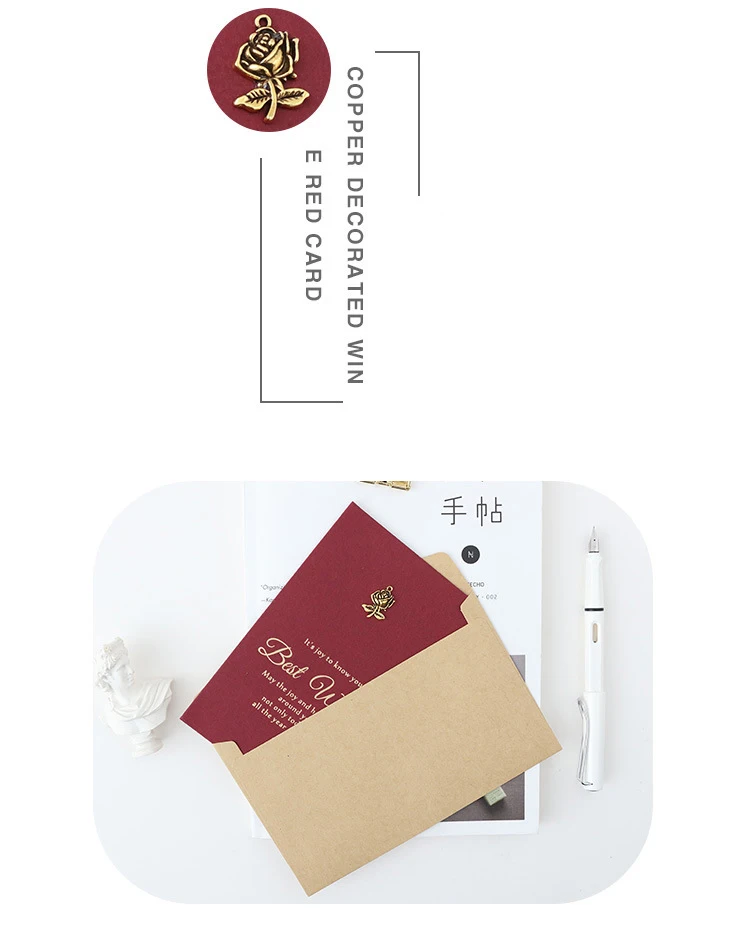 EZONE поздравительная открытка + конверт набор красная карта с нежным металлическим украшением День рождения Свадьба Goft открытка для