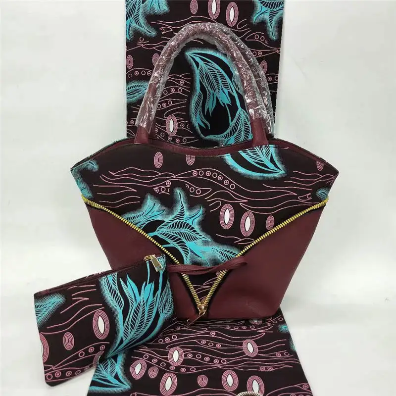 

YBG!High quality 2019 african fabric real dutch wax hollandais wax with 2pcs hand bag women hand bag for wedding party ! L52861
