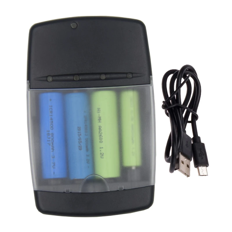 

4 Slots intelligent battery charger for AA AAA NICD NIMH 1.2V 10440 14500 16340 Li-ion 3.7V LiFePo4 3.2V battery smart charger