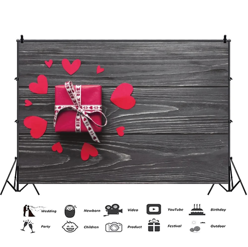 Laeacco Wooden Boards Wall Red Hearts Gifts Baby Portrait Scene Photography Backgrounds Photographic Backdrops For Photo Studio