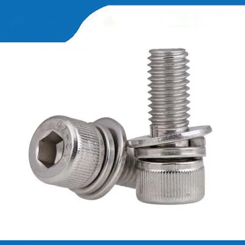Free shipping 100 pcs M3 12mm M3*12mm 304 Stainless Steel Inner Hex Bolt Hexagon Socket Lock Washer Sems Assembly Screw | Обустройство