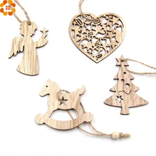 10PCS DIY font b Christmas b font Snowflakes Deer Tree Wooden Pendants Ornaments font b Christmas