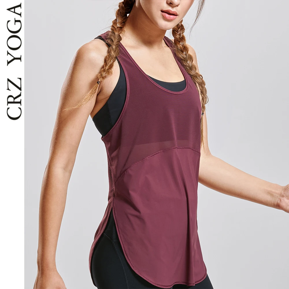 

CRZ YOGA Women's Mesh Workout Racerback Yoga Shirt with Side Splits