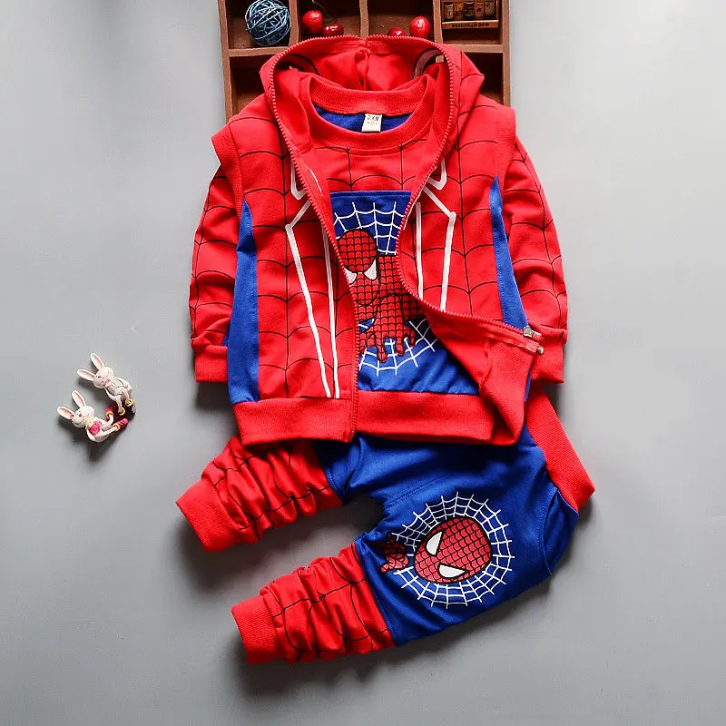 Roupas infantis menino, коллекция года, одежда с человеком-пауком для маленьких мальчиков, комплект, куртка с героями мультфильмов+ футболка, штаны Одежда для детей Детские комплекты из 3 предметов