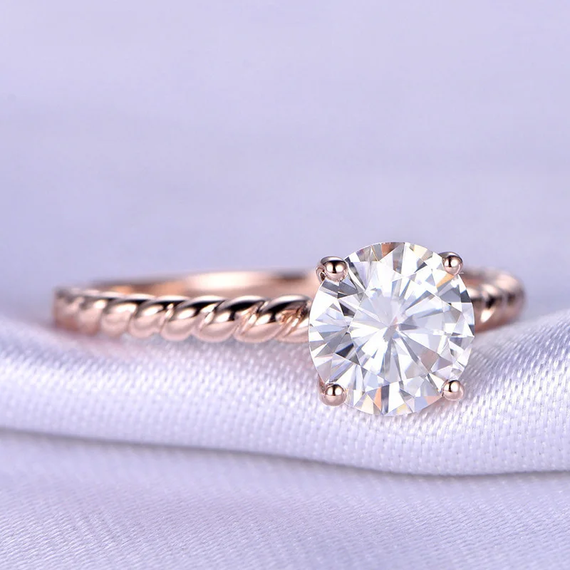 Обручальное и свадебное кольцо с бриллиантом Moissanite 2 карат 8 мм витой вставкой из