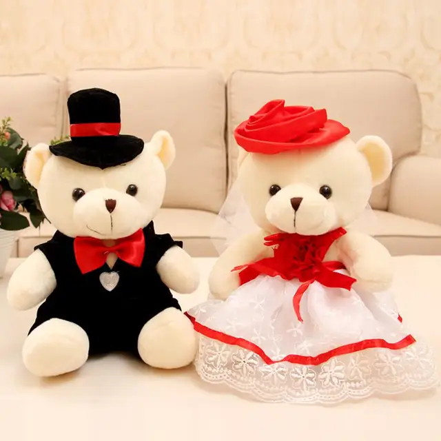 New Super Cute 2Pcs/set The Couples Wedding Bear Plush Toy Super Love Stuffed Animal Doll