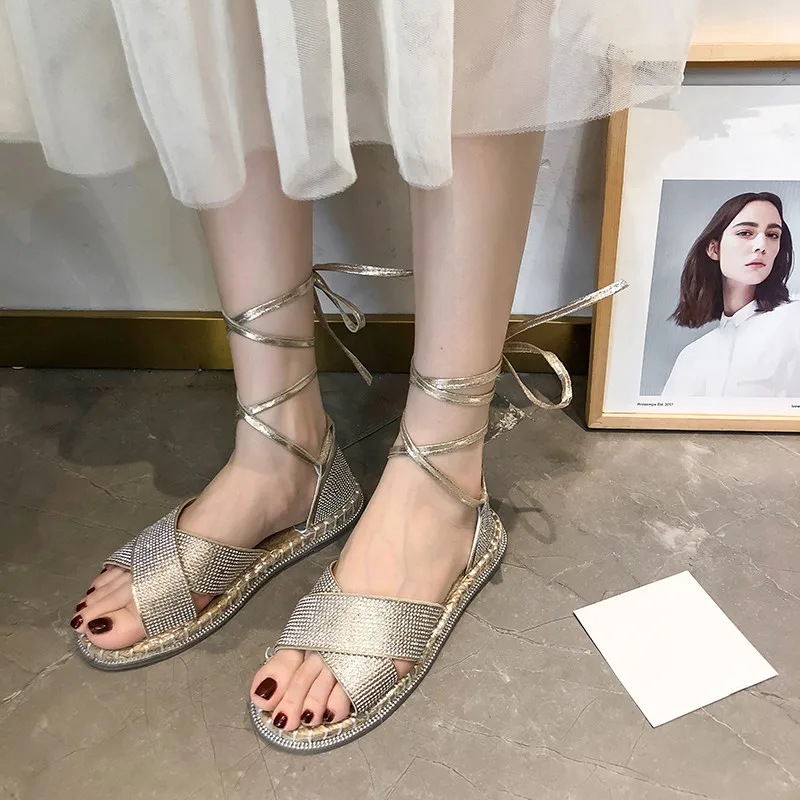 Beige Heeled Sandals Strappy Heels Fashion Womens Shoes 2019 All-Match Crocs-shoes Slippers Cross Black Lace Up Sandals Luxury
