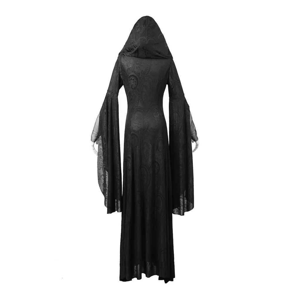 Punk Rave Womens Jacket Dress Cloak Long Black Hooded Gothic Witch Occult 
