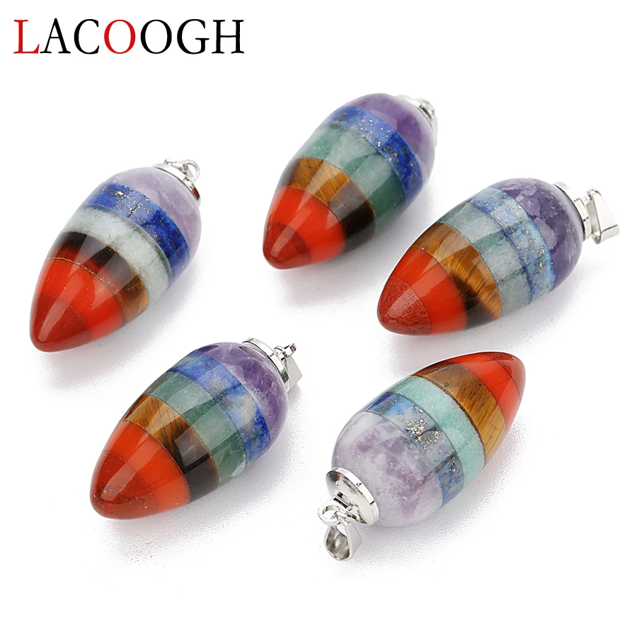 

Lacoogh New Fashion 7 Colors Natural Stone Pendants for Necklaces Water Drop Barrel/Round Shape Splice Charms DIY Jewelry Making