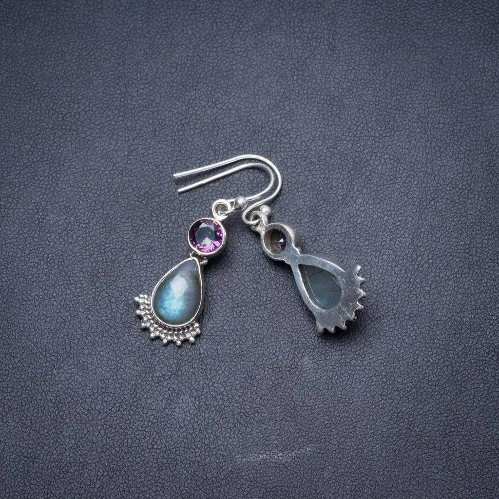 

Natural Labradorite and Mystical Topaz Handmade Unique 925 Sterling Silver Earrings 1.5" Y3616