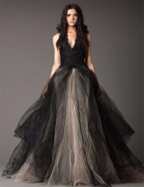 2016 Free Shipping Halter Black Wedding Dress With Bustled Skirt 2016 Free Shipping Halter Black Wedding Dress With Bustled Skirt Plus Size Lace Gothic Bridal Gown Robe De Mariage
