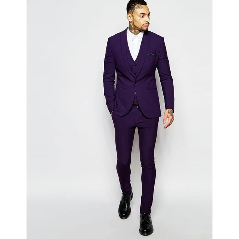 Newest One Button Dark Purple Groom 