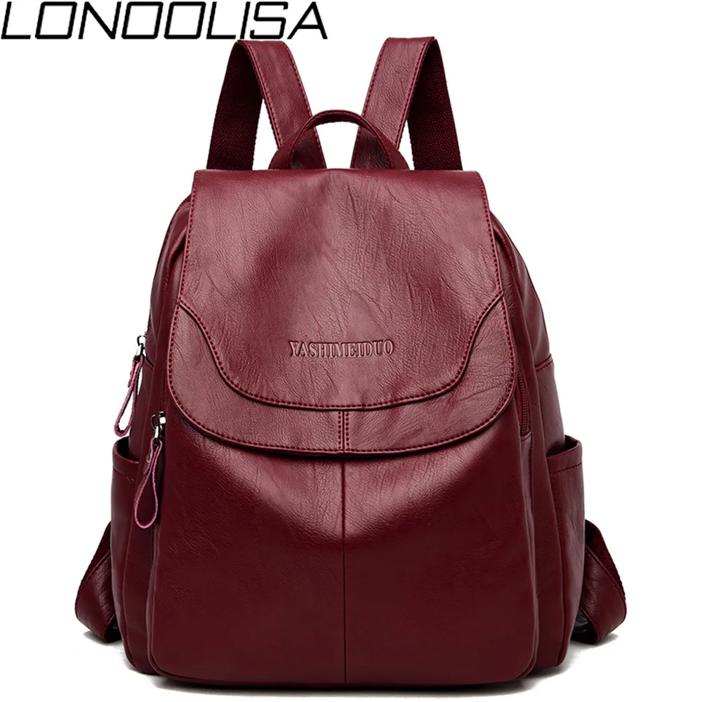 

Women Leather Backpacks High Quality 2019 Female Vintage Backpack Travel Shoulder Bag Mochilas Feminina School Bags For Girls