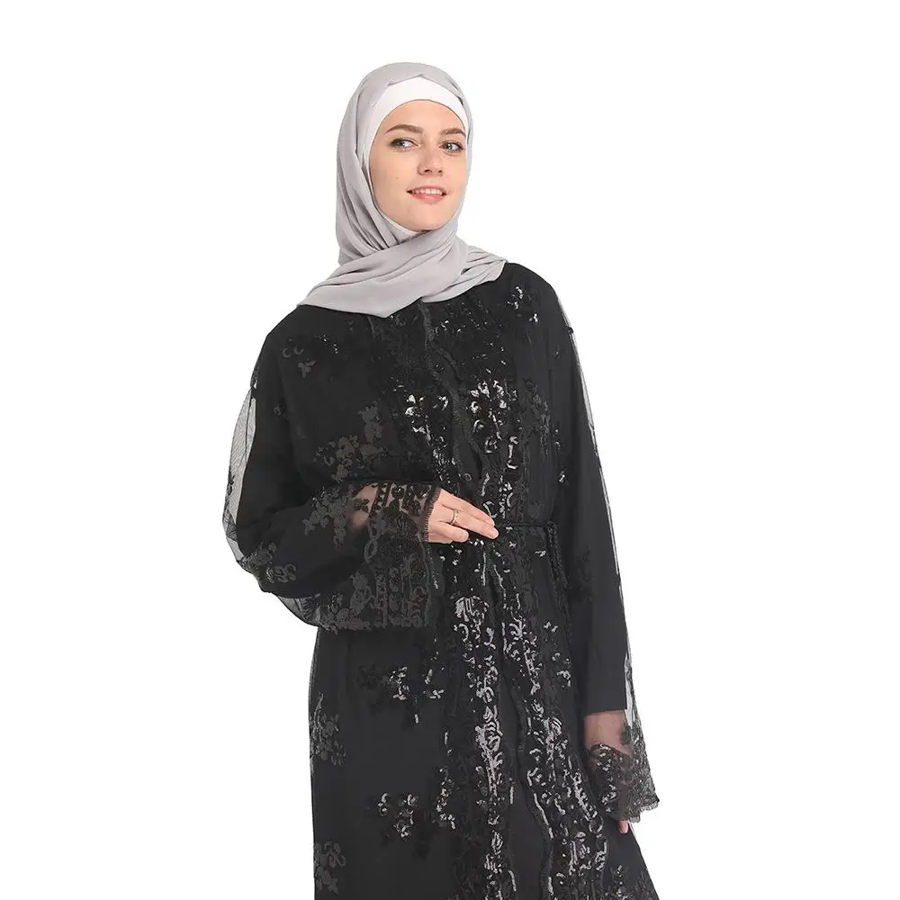 Роскошные высокого класса блестками Дубайский мусульманский Для женщин хиджаб исламский платье "Рамадан" открытый кардиган новые летние