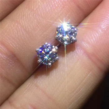 

ZQ Large One Stone CZ Zircon 925 Sterling Silver 6 Claw Stud Earring Classical Women Mother Wedding All Match Elegant Jewelry