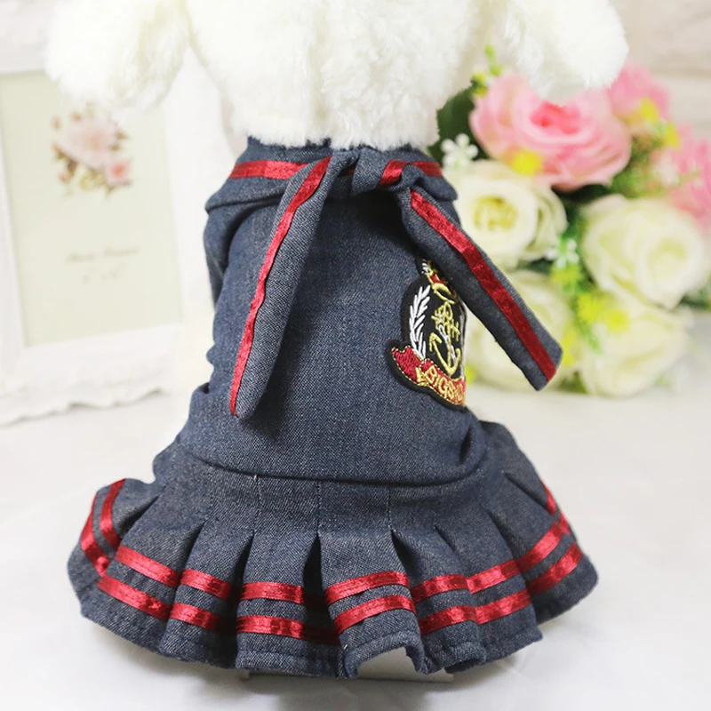 Summer Clothes For Dogs Jean Dress Denim Princess Bowknot Clothes For