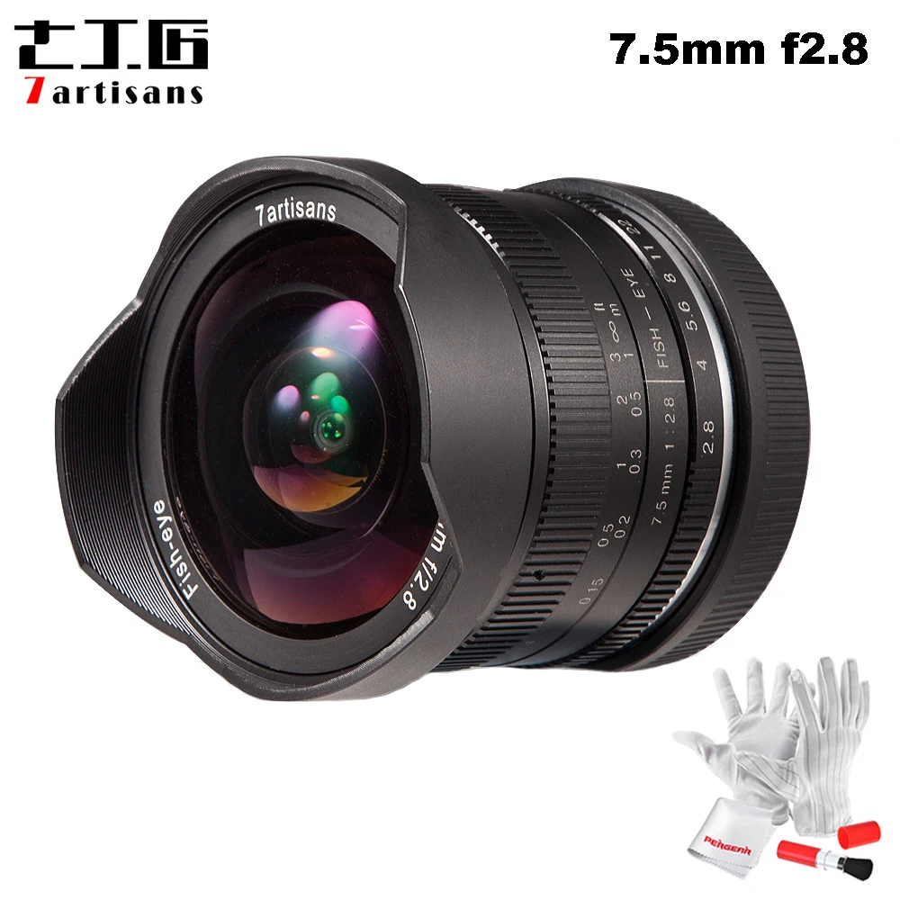Comprar 7 artesanos 7,5mm F2.8 lente de ojo de pez ángulo de 180 grados aplicar a todas las Series individuales para Fuji Canon E Mount Micro 4 3 cámara sin espejo