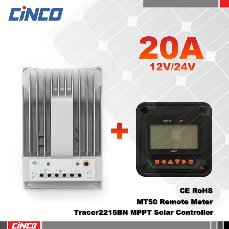 

Tracer2215BN 20AMP 12V/24V Solar MPPT controller with MT50 remote meter,2years warranty High quality mppt solar controller