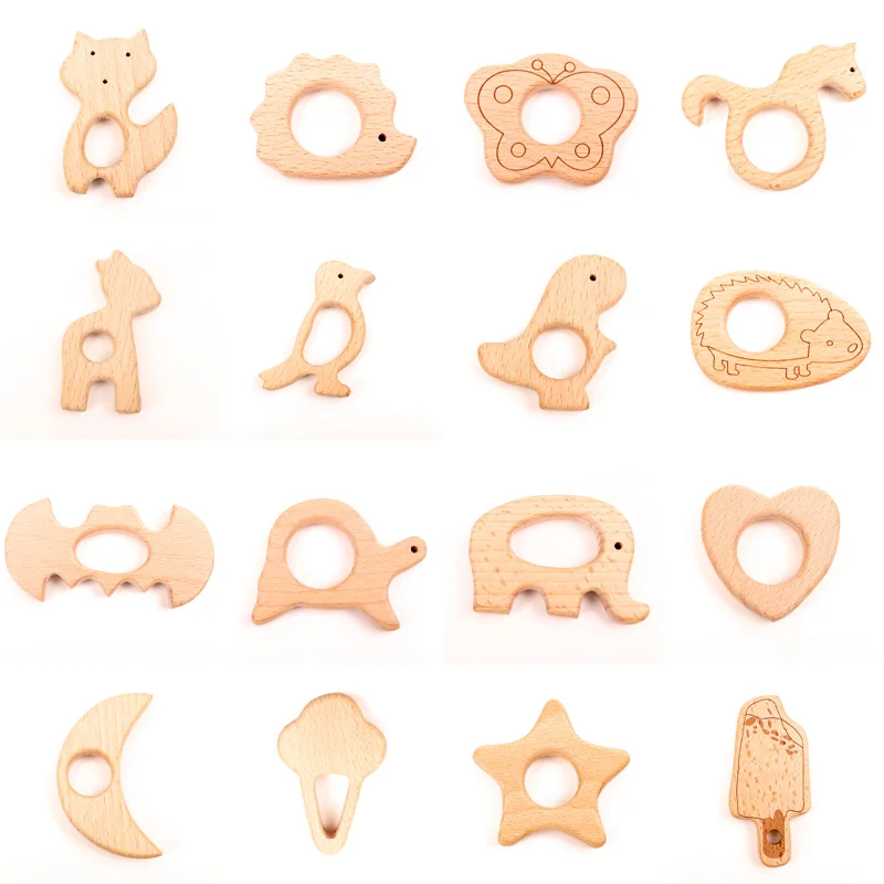 Wooden Teether Wooden Animal Shaped Teething Toys Pendant Nursing Stand BT3