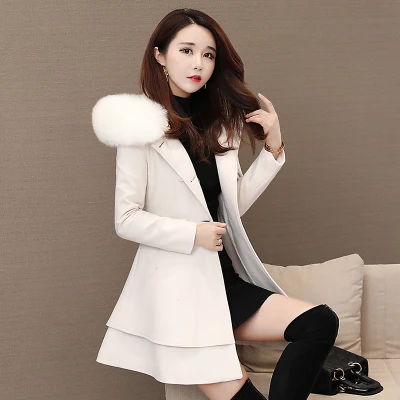 Осенне-зимняя обувь новая женская обувь в Корейском стиле для девочек; детская длинная куртка в тонкий пояс для похудения стиль маятник в стиле дутая куртка с капюшоном шерстяное пальто - Color: white