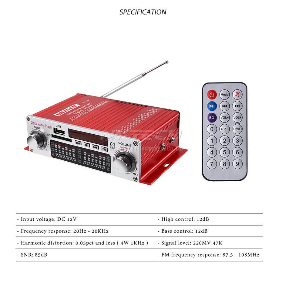 NKTECH HY-602 Автомобильный цифровой плеер аудио усилитель мощности 2CH 20 Вт RMS DSP Hi-Fi стерео TF USB FM DVD MP3 ИК пульт дистанционного управления громкостью звука для дома