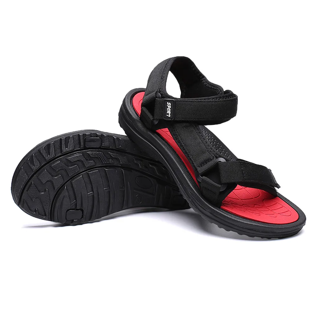 Summer Casual Style Summer Outdoor Mens Flats Casual Beach Athletic Shoes Breathable Sport Pu Leather Hook&Loop Sandals