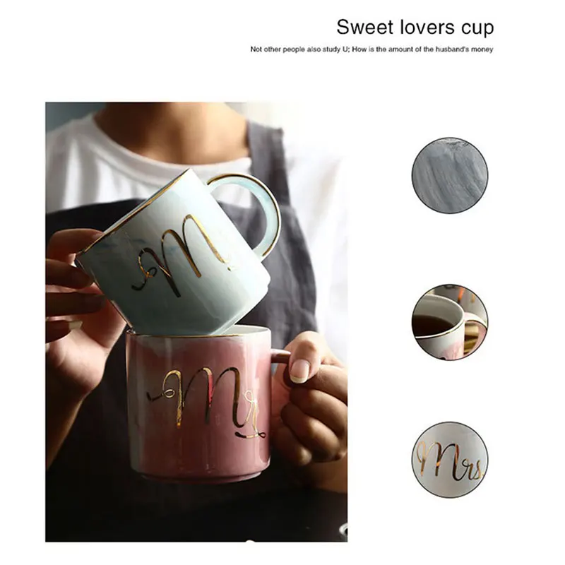 

Ceramic Cup European Style Mr. and Mrs. Decoration 3 Colors Ceramics Modern Creative Mug Drinking Gift Milk Coffee