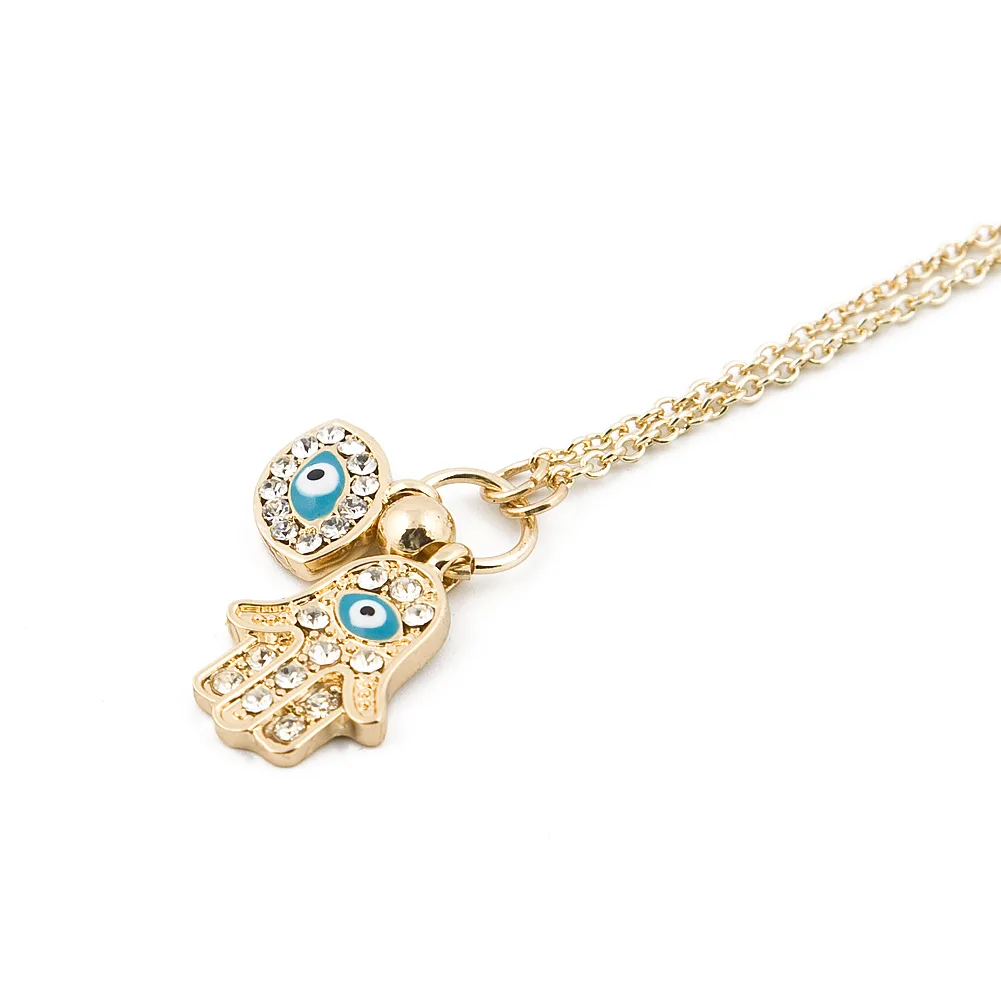 

Free Shipping Fatima Hamsa Hand Turkey Blue Evil Eye Necklace Charm Pendant Choker Necklace Jewish Jewelry Wholesale