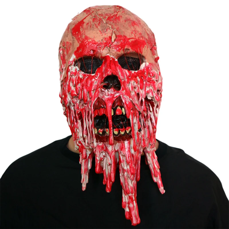 

Kids Adult Blood Color Skull Skeleton Cosplay Mask Latex Full Head Zombie Scary Horrible Helmet Party Halloween Fancy Accessory