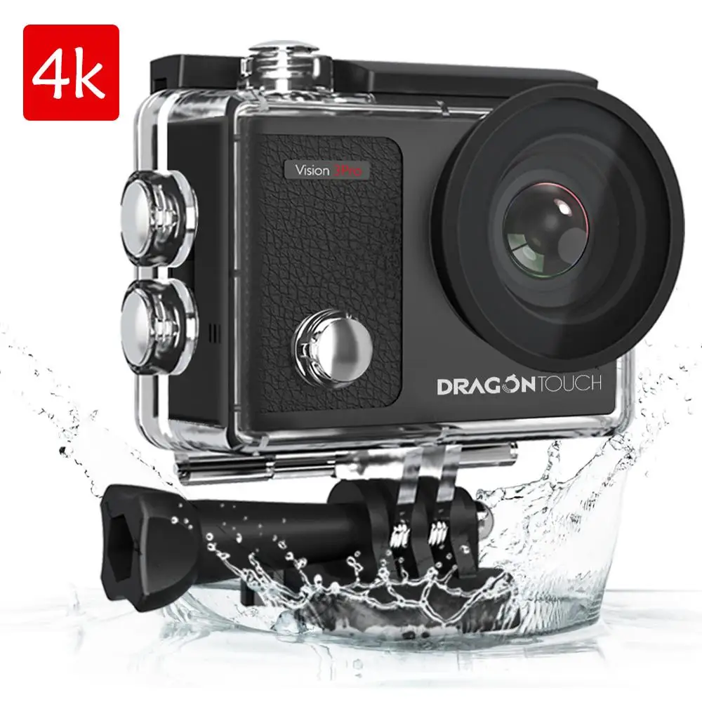 Экшн камера Dragon Touch 4K 16 МП 3 Pro Wi Fi 100 футов водонепроницаемая с сенсорным экраном