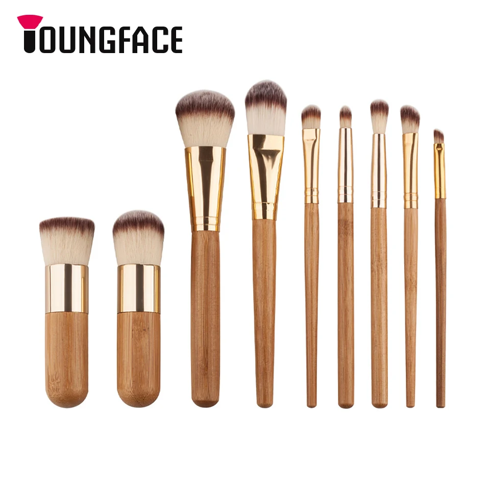 

9pcs Bamboo Makeup Brushes Kit Natural Soft Synthetic Foundation Blush Eyeshadow Cosmetic Brush Set Make Up Tool Free Shipping