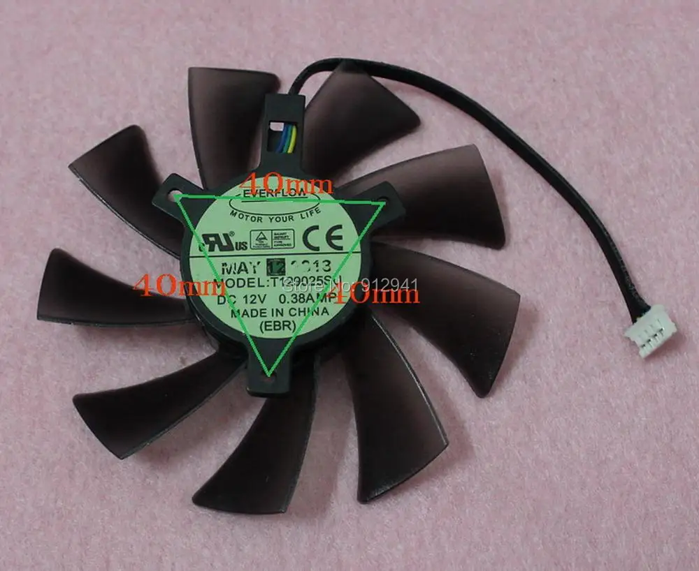 

95mm T129025SU Graphics / Video Card Single Fan Replacement 40mm 12V 0.38A 4Pin for ASUS GTX570 GTX580 GTX680 HD7950 HD7970