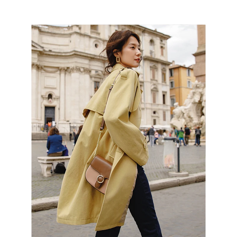 

INMAN 2019 Spring Autumn Cotton Solid Color Women Double Breasted Turn Down Collar Fashion Trench Coat