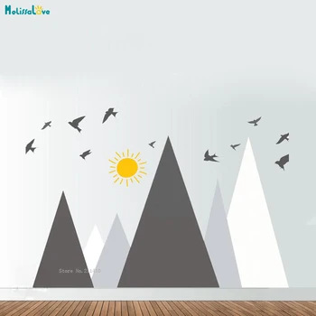 

4 Colors Mountains Wall Sticker Kids Room Nursery Decoration Birds and Sun Decals Large Size Art Vinyl Murals Removable YT1535