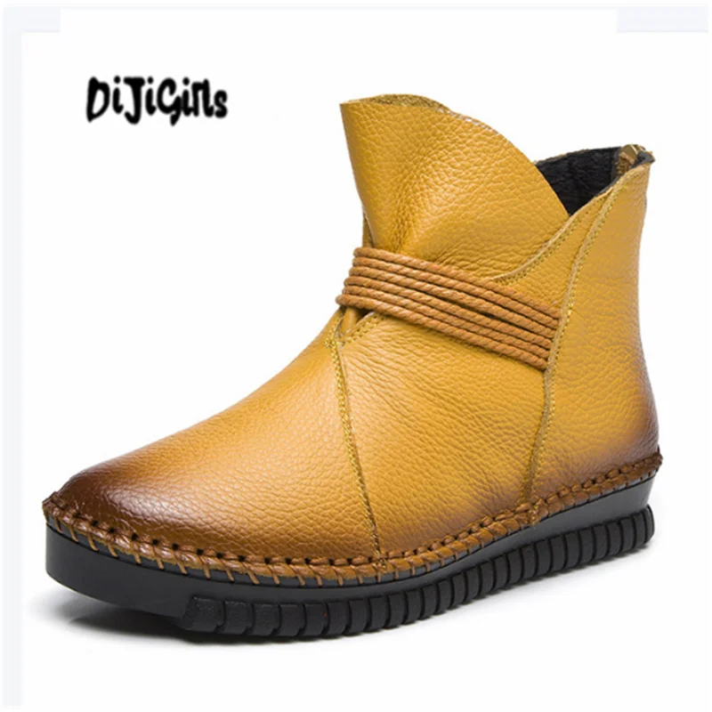 Plano yellow Grande Felpa Goma Negro Corto Suela red Botines Talón Tamaño Mujeres Nieve Black Zip 2018 Invierno De Del Cuero Botas Tobillo Genuino wgAXqfUBx
