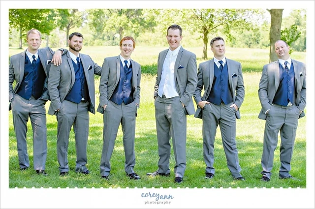 2016 Gray Groomsman Suit Blue Waistcoats 3 Pieces Slim Fit Blazer 2016 Gray Groomsman Suit Blue Waistcoats 3 Pieces Slim Fit Blazer Men S Wedding Prom Dinner Tuxedos