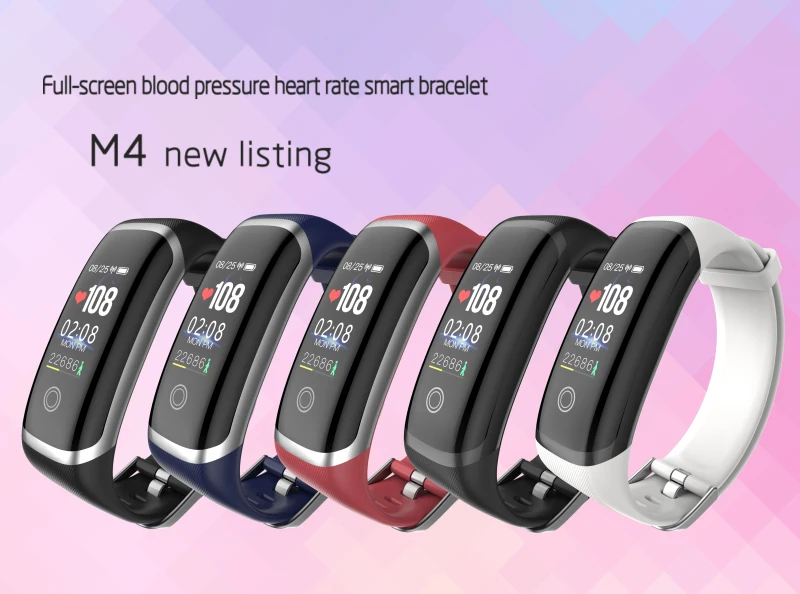 DW-Wogesup New M4 Smart Watch Men Dynamic Static Heart Rate Blood Pressure Smart Band Waterproof Fitness Tracker Woman Bracelet