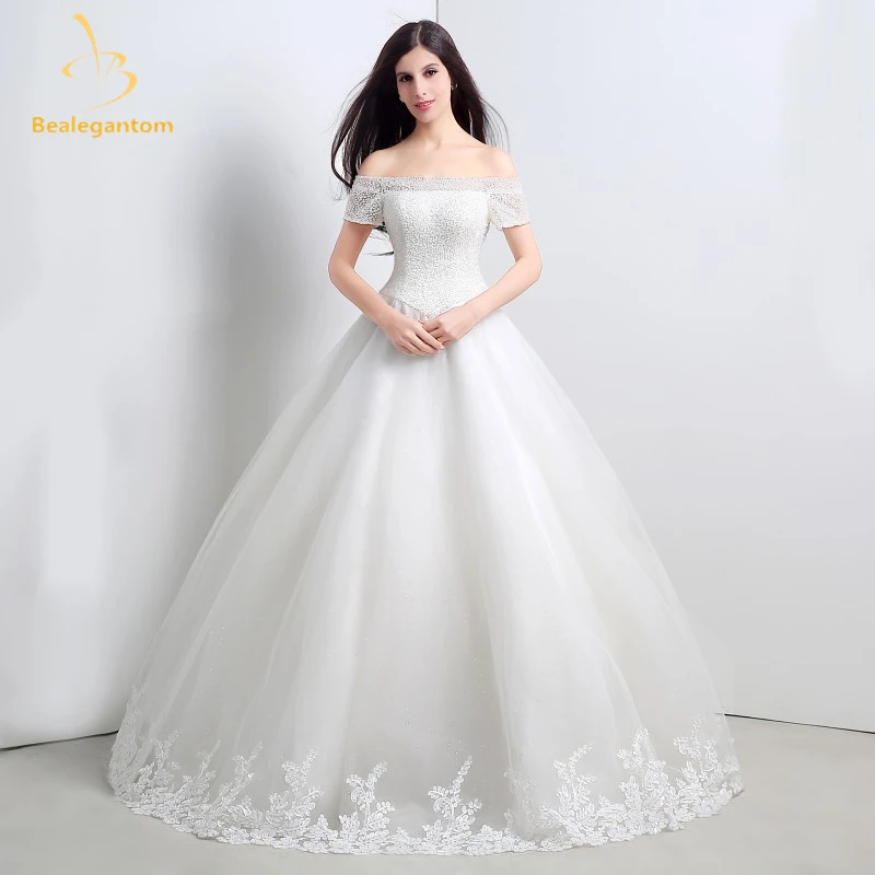 Bealegantom Ivory Off Shoulder Sweetheart font b Wedding b font Dresses 2017 Beaded Lace Up font