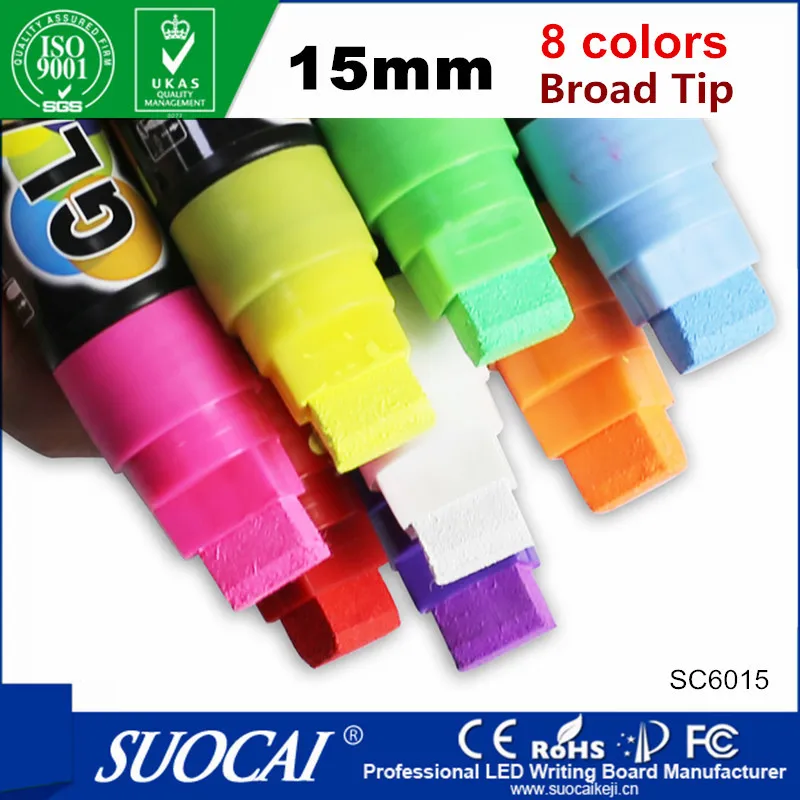 Office Highlighter 15mm Liquid Chalk Marker Pens Broad Tip for LED