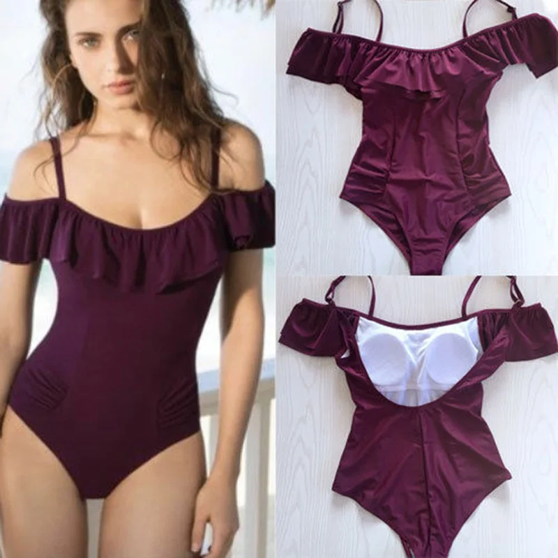 

Women Off Shoulder One-Piece Swimsuit Beachwear Swimwear Monokini Bathing Beach