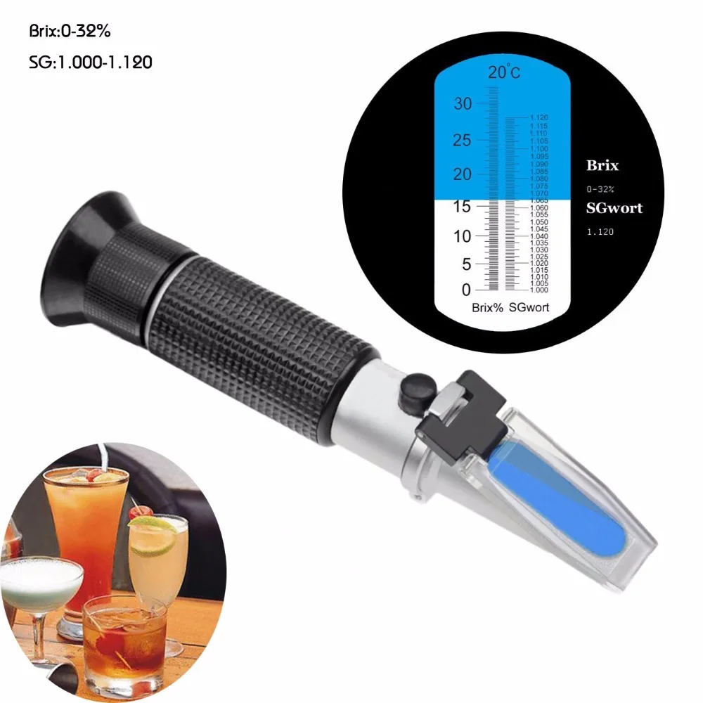 Refractometer Beer Wort Wine Brix Refractometer ATC SG 1.000-1.120 & Brix 0-32%, Refractometer Sugar Wine Beer Fruit цена Refractometer Beer Wort Wine Brix Refractometer ATC SG 1.000-1.120 & Brix 0-32%, Refractometer Sugar Wine Beer Fruit цены онлайн