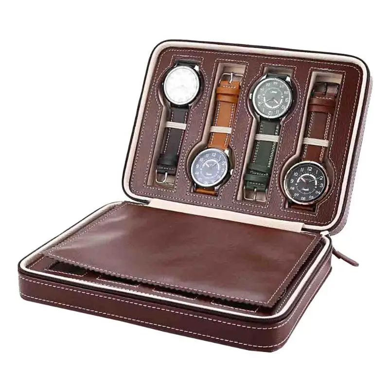 2/4/8 Grids PU Leather Watch Box Watch Organizer Storage Watches Display Case Tray Zippere Travel Jewelry Watch Collector Case