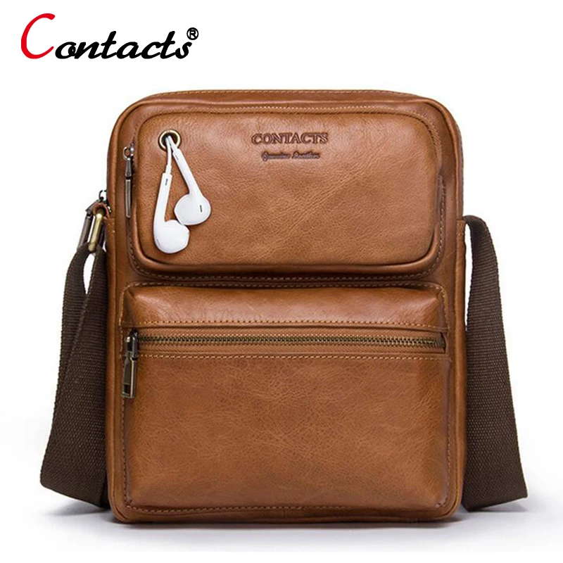 

CONTACT'S Genuine Leather Bag Men Bag Male Handbag Men Messenger Bag Shoulder Crossbody Bag For Men Briefcase Business Small New