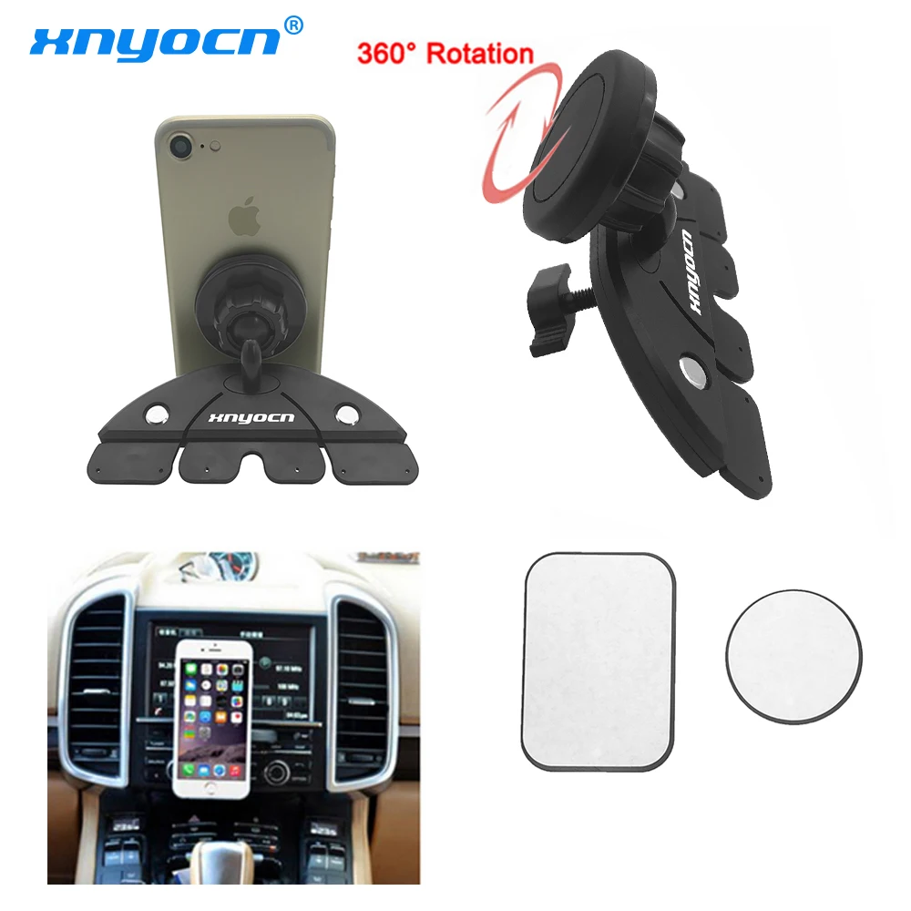 

Universal Adjustable CD Player Slot Smartphone Mobile Phone Car Mount Holder 360 Rotating Magnet Stand Bracket for Mobile GPS