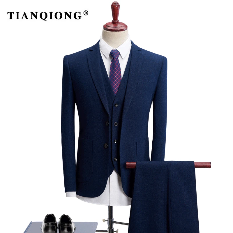 TIAN QIONG, мужские костюмы, свадебные, приталенные, 3 предмета, мужские костюмы, модный бренд, мужской шерстяной костюм, костюм, Homme Ternos, приталенный - Цвет: blue