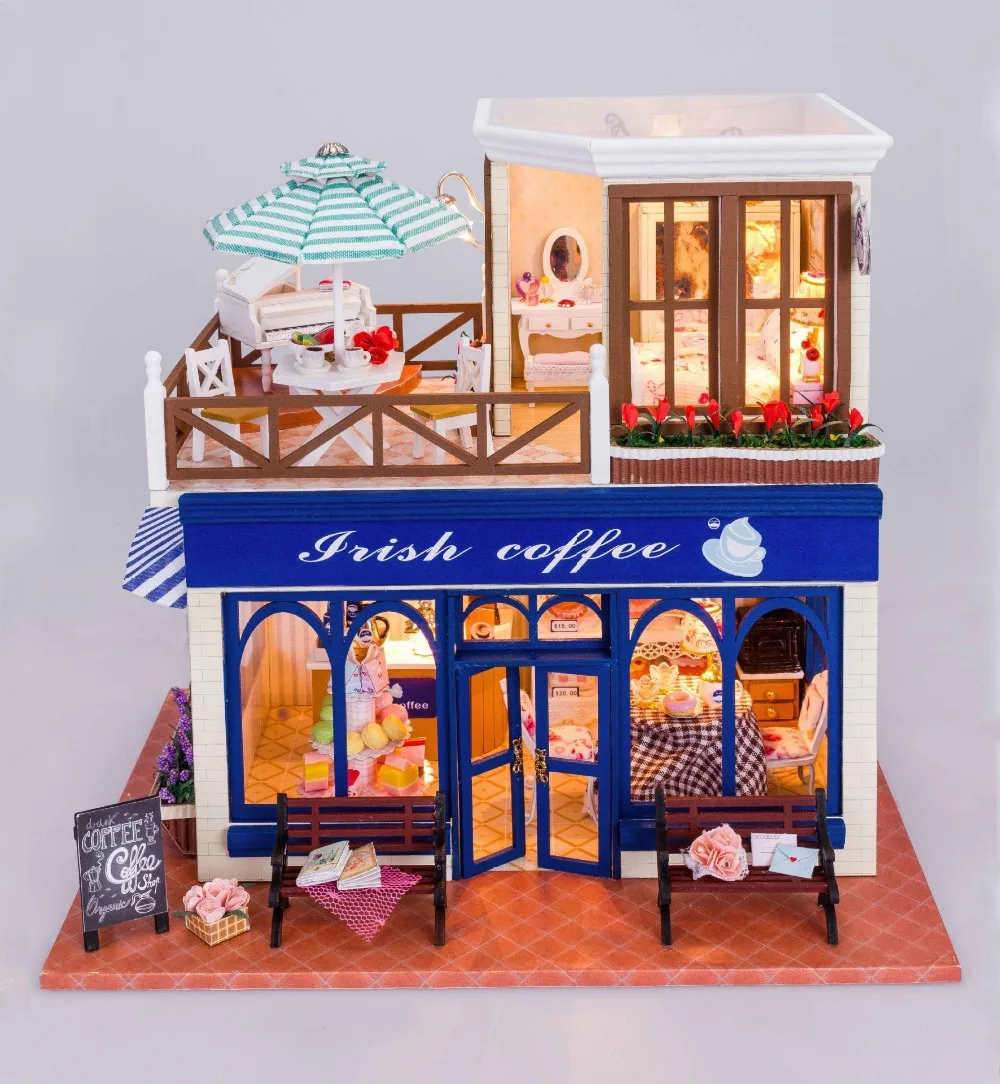 Irish Coffee Shop Nordic Style DIY Doll house 3D Miniature Light+Wood