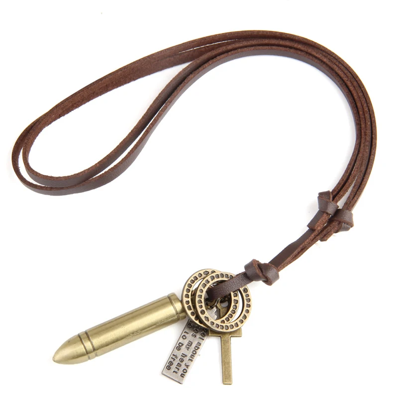 NIUYITID Vintage Bullet Necklace & Pendants For Men Chain Necklace Long Leather Rope Creation Jewelry Cool Male Bijoux (11)
