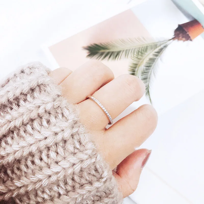 Блестящие хрустальные кольца для женщин 925 стерлингового серебра ювелирные изделия девушки регулируемые Размер открытые, кольца на палец