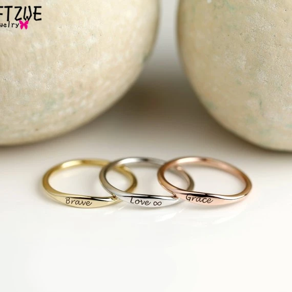 Gold Silver Custom Skinny Stacking Rings Personalized Name Ring For Women Best Friends Wedding Stainless Steel Bridesmaid Gift