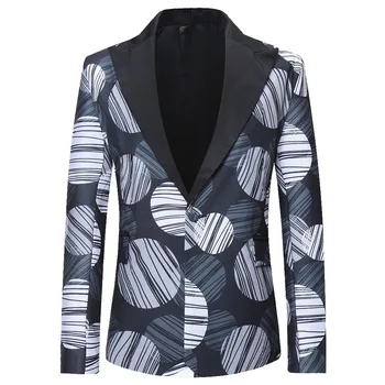

Autumn Abstract Circle Print Mens Blazer Suit Blazer Single Breasted One Button Wedding Blazer Men Stage Singer Costume Homme